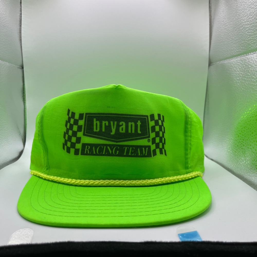 Nissin Bryant Racing Team Hat Mens OSFA Neon Green Nylon Rope Snapback Vtg